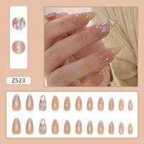 24 Pcs Flash Fragments Aurora Square Diamond Wearing Nail Almond Nail Art Piece Sweet White Girl Fake Nails