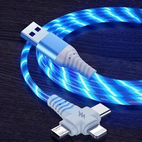 3 viename šviečiantis įkrovimo laidas Greitas įkrovimas Srautas Šviečiantis apšvietimas USB laidas Samsung Iphone XiaoMi HuaWei mėlyna