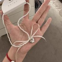 Madingas juostelės kaspinas chokeriaus vėrinys moterims elegantiškas perlo širdelės pakabukas vėrinys vestuvių vakarėlio papuošalai dovana juoda