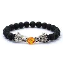 Natural Stone Men Bracelet Double Dragon Play Beads Volcanic Stone White Howlite Beaded Braclet Rock Hip Hop Cool Wrist Jewelry