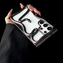 „Samsung S25 Ultra S24 S23 FE S22 A56 A16 A36 A55 A06 A15 A26“ dėklas, 3D gyvatės padengimas, atsparus smūgiams, minkštas silikoninis tuščiaviduris telefono dėklas. Samsung S25 juoda