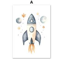 Akvarelinis Astronautas Kosminis Laivas Raketa Kosmosas Planeta Vaikų Kambario Sienų Dekoras Drobė Tapyba Plakatas Spausdinys Paveikslai Vaikų Kambario Dekorui 21cm×30cm NoFrame