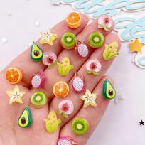 50PCS Resin Cute Mini Colorful Avocado Kiwi Orange Corn Fruits Vegetables Nail Art Flatback Rhinestone Scrapbook DIY Decor Craft