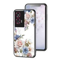 Gėlių rašto grūdinto stiklo dėklas nugarėlei Motorola Edge 60 Fusion 20 30 Ultra 40 Neo 50 Pro Moto G24 Power G04S G05 G15 E15 E14 G35 G85 5G rožių gėlių dangtelis Moto G24 Power