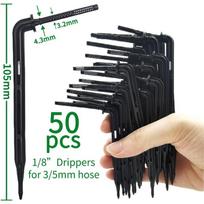 Oasis 50-200 vnt. Šiltnamio 3/5 m žarna Lašelinė drėkinimo sistema Lašintuvai 1/8'' Lenkti rodyklių emiteriai Sodo vazonų mikro laistymo sistema Black 50PCS