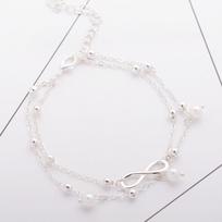 Trendy European & American Pearl Infinity Anklet Bracelet: Handmade Double-Layer Beaded Jewelry sidabras