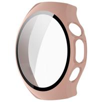 Stiklas+Dėklas Huawei Watch 5 42mm 46mm Grūdinto Stiklo Ekrano Apsauga ir PC Apsauginis Bamperis Huawei Watch5 Priedams Huawei Watch 5 42mm rožinė