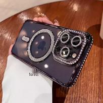 Rhinestone Glitter Magnetic Phone Case for iPhone 17 Pro Max, Apple 16-14 Compatible, Electroplated & Drop-Proof Design 12 Pro Max tamsiai violetine spalva
