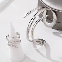 Spiral Hollow Wide Face Alloy Women's Bangle Ring Set beige