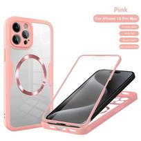 360 laipsnių pilnos apsaugos skaidrus dėklas, skirtas iPhone 16 15 14 Plus 13 12 11 Pro Max, su Magsafe magnetiniu dėklu, skirtas iPhone 16 Pro Max For iPhone 16ProMax rožinė