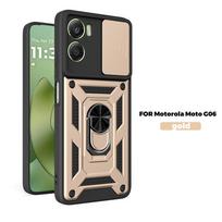 Dėklas Motorola Moto G06 4G, smūgiams atsparus šarvuotas dėklas su žiedu-laikikliu, skirtas Moto G06 G 06 MotoG06 4G, su slankiojančiu objektyvo apsauginiu dangteliu For Moto G06 4G auksas
