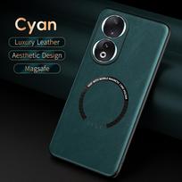 For Honor 90 90 Pro 90 Lite Fine Hole PU Cow Pattern Leather Outer Magnetic Ring Soft Edge Anti-Drop Anti-Fingerprint Phone Case For Honor 90 žalsvai mėlyna