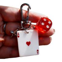 Compact Poker and Game Multi Charm Keychain Pendant Decoration for Everyday Carry Bag Accessories Colorful raudona