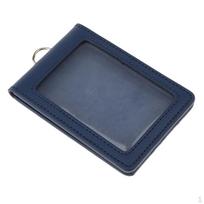 Ženkliuko kortelės laikiklis iš PU odos, su 2 skyreliais vardo ženkliukui tamsiai mėlyna spalva