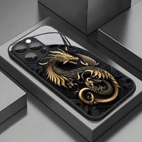 Luxury Golden Dragon Pattern Tempered Glass Black Phone Case For Samsung Galaxy S25 S24 S23 Ultra Plus FE Shockproof Cover Galaxy S25 Ultra