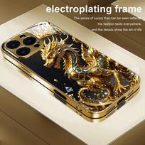 Cool Golden Dragon Pattern Gold Metallic Paint Glass Phone Case For iPhone 11 12 13 14 15 16 17 Pro Max 14 Plus 17Air 16E Cover iPhone 13 Pro
