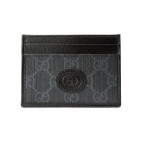 Gucci GG Canvas Leather Interlocking G Card Holder Black Gray Daily Travel 673002-92TCN-1000 Gift Set(Basic Set+Box+Shopping Bag)