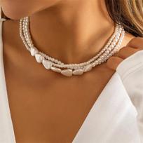 Multi-Layer Pearl Necklace For Woman Elegant Chokers Retro Neck Chain Imitation Pearls Heart Necklace Wedding Party Lady Jewelry 1pc