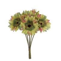 6 Bundles Artificial Gerbera Flowers with Stems Fake Wildflower Bouquet for Wedding Party Table Centerpiece Indoor Home Vase Decor Floral žalia