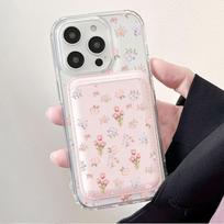 Full screen Pink Floral fragments For Magsafe wallet Magnetic Card holder Phone Case For iPhone 16 13 15 14 17 Pro Max 16E Cover iPhone 14 Plus