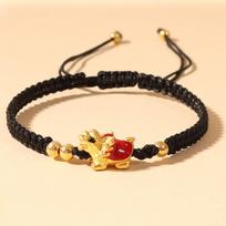 New Year Dragon Turtle Year Bracelet  Pendant Fortune Bracelet Retro Lucky Red Rope  Couple juoda/raudona