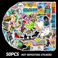 50-Pack Trendy Skateboard Graffiti Stickers for Phone, Guitar, Tablet, Laptop - Waterproof 50 Unique Sheets