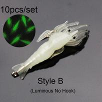 10Pcs New Soft Creative Prawn Lure Shrimp Fake Bait Sea Fishing Hook Worm Silicone Style B(Luminous No Hook)