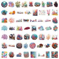 Coral Reef Cartoon Graffiti Stickers - 55 Sheets for DIY Skateboard and Guitar Decoration