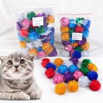 Interactive Pet Pom Pom Balls for Cats and Small Animals 20 Pack Lightweight Glitter Design Soft Texture Suitable for Indoor Play One Size raudona