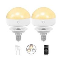 E14 Rechargeable Light Bulb,2Packs,300LM,40W Equivalent,Detachable Charging,3 Color Temperature,Remote Control Puck Emergency Lamp