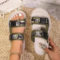 Casual Camouflage Strap Sport Sandals Women 2025 Summer Sexy Thick Bottom Soft Cloud Slippers Non Slip Outdoor Hiking Sandals 36 smėlis