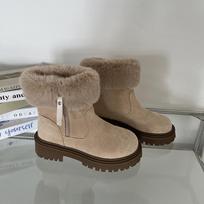 Comemore Fur Padded Thick-soled Snow Boots Women's 2025 New Winter Warm Cotton Shoes Casual Middle Heel Side Zipper Female Botas 36 chaki