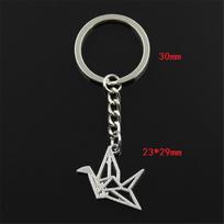 Madingi origami popieriniai kranai 23x29 mm pakabukas 30 mm raktų pakabukas metalinis sidabro spalvos vyriškas automobilio dovanų suvenyrų raktų pakabukas