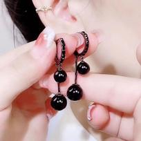 Korea Fashion Black Pearl Ball Drop auskarai moterims Crystal Dangle Earring Statement Goth Punk Party Juvelyrika Pendientes mujer juoda