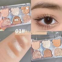 6 spalvų Cute Bear akių šešėlių paletė Nude Glitter perlamutriniai akių šešėliai matiniai ilgai išliekantys akių makiažo paletė Kosmetika XYZ gray