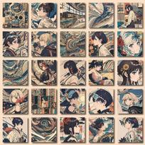 Anime mergaitės Ukiyoe lipdukas, atsparus vandeniui ir saugantis nuo saulės.