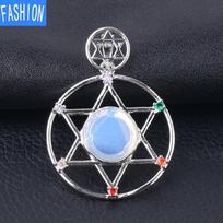 Faceted Crystal Stone David'S Star David'S Shield Six Pointed Star Double Layer Diamond Pendant Necklace For Men And Women opal