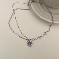 Violetinė gradiento širdies pakabukas karoliai moterims Crystal Love Clavicle grandinėlė Lengvi prabangūs mergaičių papuošalai madingi aksesuarai violetinė