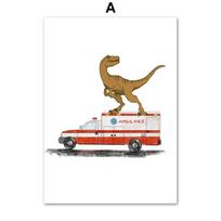 Berniukas Dinozauras Darželio Sienos Menas Drobės Tapyba Gaisrinė Greitosios Pagalbos Automobilis Nordic Plakatai Ir Spaudiniai Namų Dekoro Paveikslai Vaikų Miegamasis A4 21X30cm No Framed