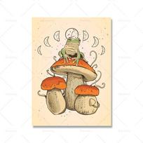 Namų dekoras Cottagecore Varlė Grybas Drobės Tapyba Nuotraukos Sienos Meno Spaudiniai Pasakų Varlė Žygis Modulinis Plakatas Svetainei 21x30cm No Frame