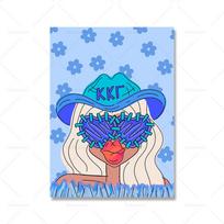 Preppy linksmas merginos portretas Sienos meno drobės tapyba Madingas animacinis moters avataras Plakatas Paveikslėliai Modernus bendrabučio dekoras Spaudiniai 21x30cm No Framed