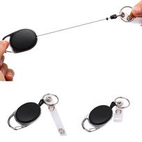 Wire Rope Keychain Keyring Wire Rope 60Cm Retractable Id Card Clip black
