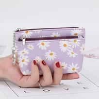Daisy Coin Pinse Moteriškos Mini piniginės su užtrauktuku raktų pakabuko kortelių laikikliu Piniginė violetinė