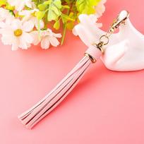 Hot selling copper alloy lobster buckle leather tassel pendant keychain bag accessories for women rožinė