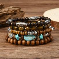 Elegantiška boho turkio spalvos karoliukų apyrankė moterims daugiasluoksnis natūralaus akmens medžio karoliukų papuošalų rinkinys vyrams šventiniai papuošalai Five-piece wooden bead bracelet