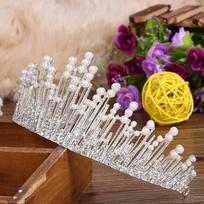 Madinga vestuvinė karūna nuotakos galvos papuošalui, perlai, krištolas, tiaros ir karūnos, nuotakos tiara, vestuviniai plaukų aksesuarai, nuotakos papuošalai balta