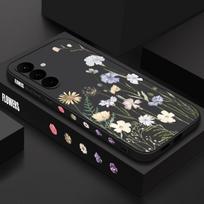Gėlėmis margintas dėklas su virvele Samsung Galaxy S25 Ultra S24 S23 S22 Plus S21 FE A15 A16 A35 A36 A54 A55 A56 5G smūgiams atsparus minkštas TPU silikoninis dėklas Samsung Galaxy A52 / A52S violetinė