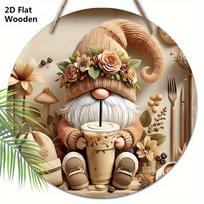 Kalėdinis karštos kakavos medinis ženklas su žavingu gnomo raštu - Apvalus Navidad ženklas priekinėms durims, pakabinamas sienos dekoras - Ideali kalėdinė dovana 20cm/7.87in smėlis