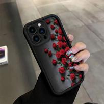 Gėlėtas telefono dėklas „Glacier Rose“ skirtas iPhone 15/14/13/16 Pro Max – aukščiausios klasės retro dizainas su smūgių sugėrimu ir atsparumu įbrėžimams iphone7p/8p juoda