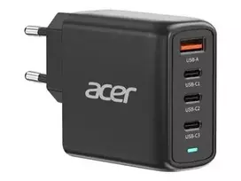 „Acer“ 67 W PD GaN įkroviklis, 2 x USB-C ir 1 x USB-A, ES kištukas, 100 W USB-C laidas, juodos spalvos (mažmeninės prekybos pakuotė) | „Acer“